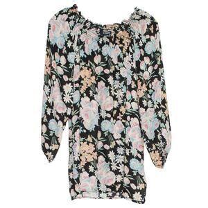 Chaps Boho Peasant Top Dark Floral Black Sheer XL Flowy Romantic Cottagecore